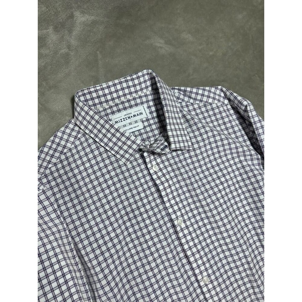 Mizzen Main Shirt Men XXL 2XL White Leeward Trim Fit Long Sleeve White Blue Re